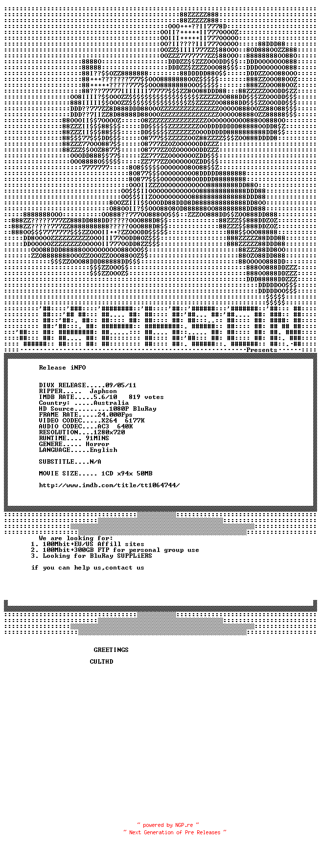 NFO for the release Dying.Breed.2008.720p.BluRay.x264-Japhson by Japhson