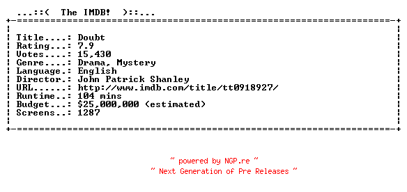 NFO for the release Doubt.720p.BluRay.x264-NGR by NGR
