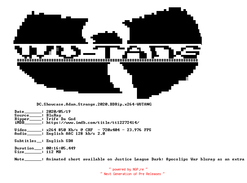 NFO for the release DC.Showcase.Adam.Strange.2020.BDRip.x264-WUTANG by WUTANG