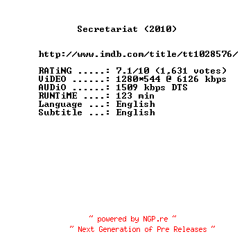 NFO for the release Secretariat.2010.720p.BluRay.x264-METiS by METiS
