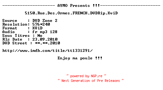 NFO for the release A.Very.Harold.And.Kumar.Christmas.2011.FRENCH.BDRip.XViD-AYMO by AYMO