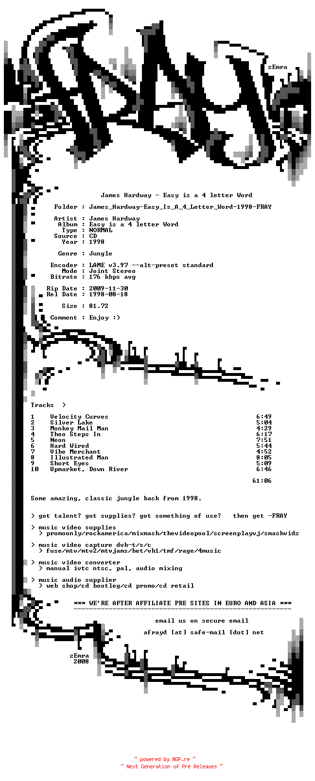 NFO for the release James_Hardway-Easy_Is_A_4_Letter_Word-1998-FRAY by FRAY