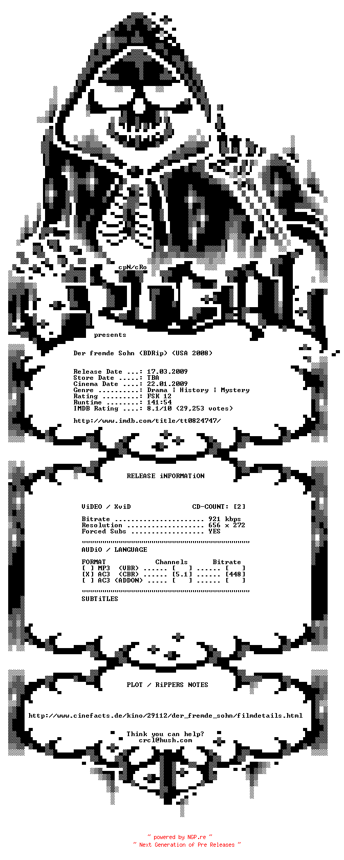 NFO for the release Der.fremde.Sohn.German.AC3.BDRip.XviD-CRUCiAL by CRUCiAL