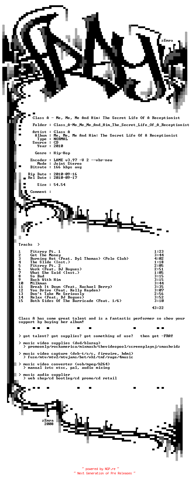NFO for the release Class_A-Me_Me_Me_And_Him_The_Secret_Life_Of_A_Receptionist-2010-FRAY by FRAY