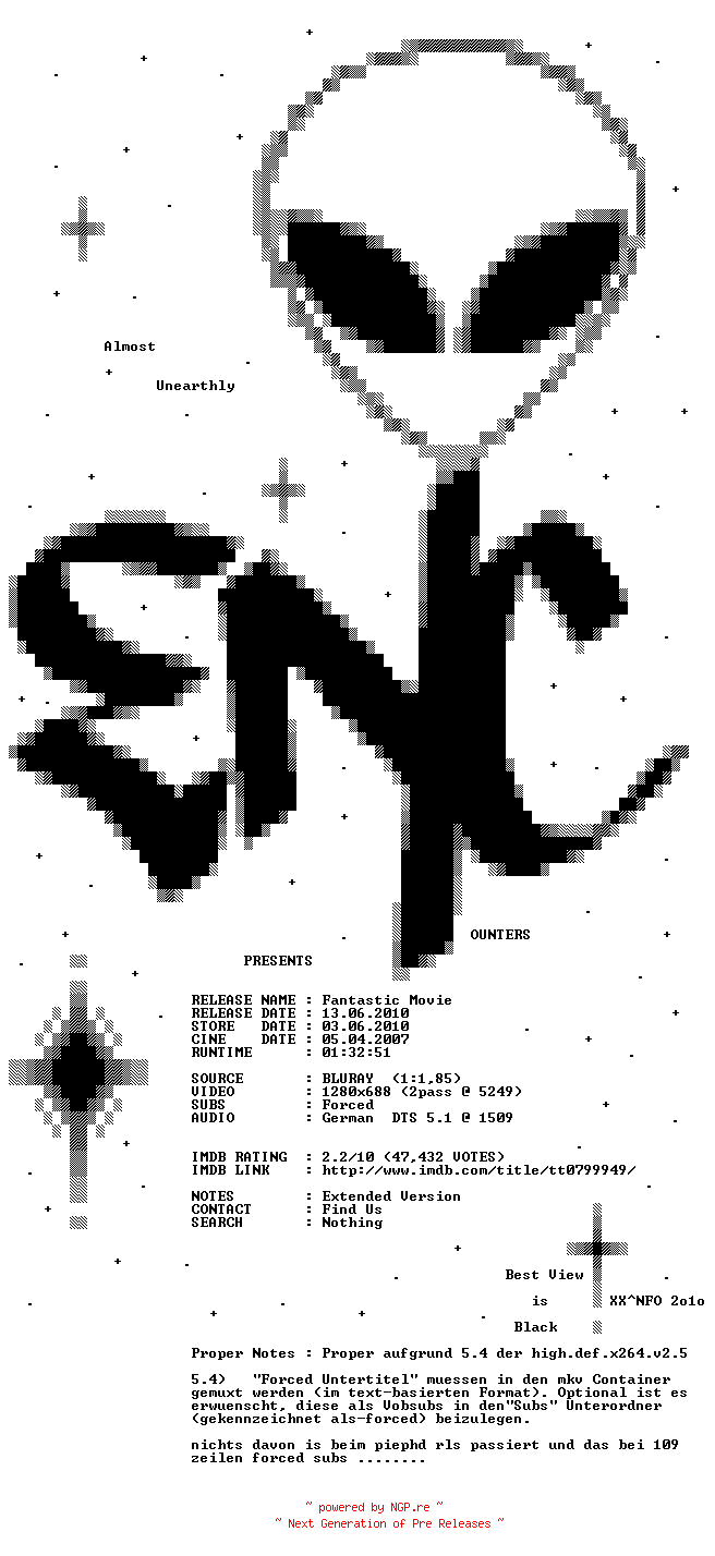 NFO for the release Fantastic.Movie.2007.German.720p.BluRay.x264.PROPER-ENCOUNTERS by ENCOUNTERS