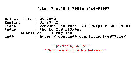 NFO for the release I.See.You.2019.BDRip.x264-EiDER by EiDER