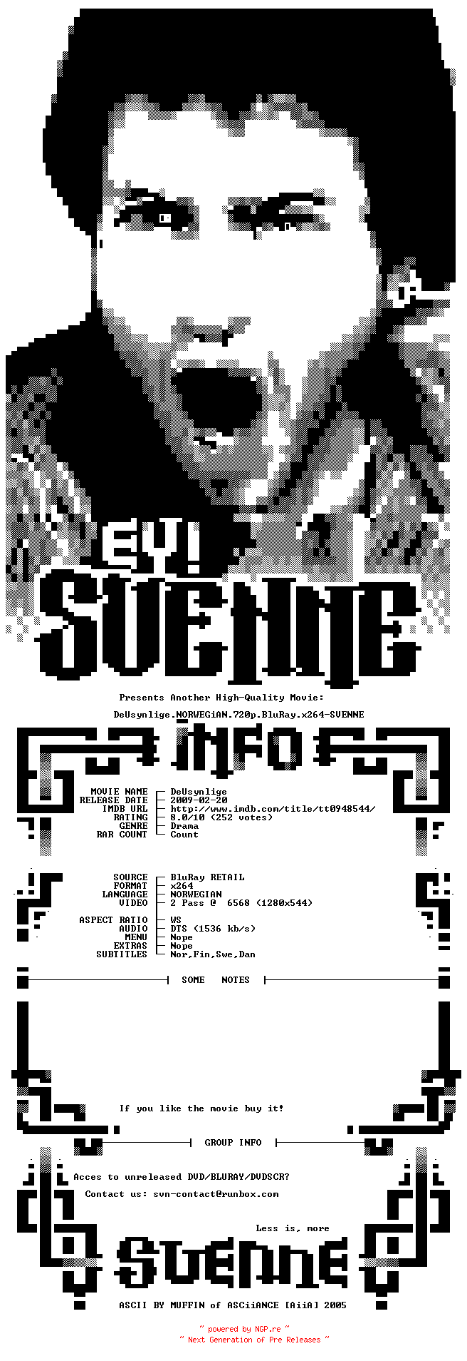 NFO for the release DeUsynlige.NORDIC.720p.BluRay.x264-SVENNE by SVENNE