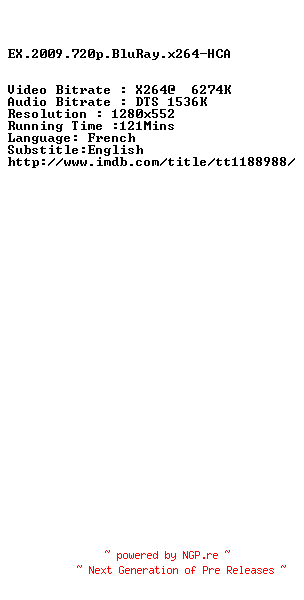 NFO for the release EX.2009.720p.BluRay.x264-HCA by HCA