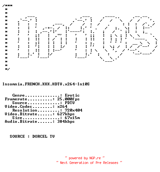 NFO for the release Insomnia.FRENCH.XXX.HDTV.x264-In10S by In10S