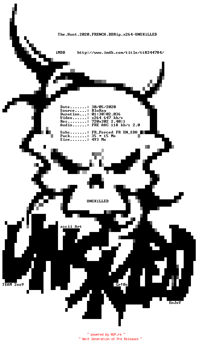 NFO for the release The.Hunt.2020.FRENCH.BDRip.x264-UNSKiLLED by UNSKiLLED