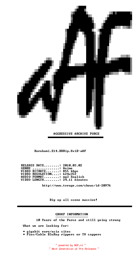 NFO for the release Kurokami.E14.BDRip.XviD-aAF by aAF