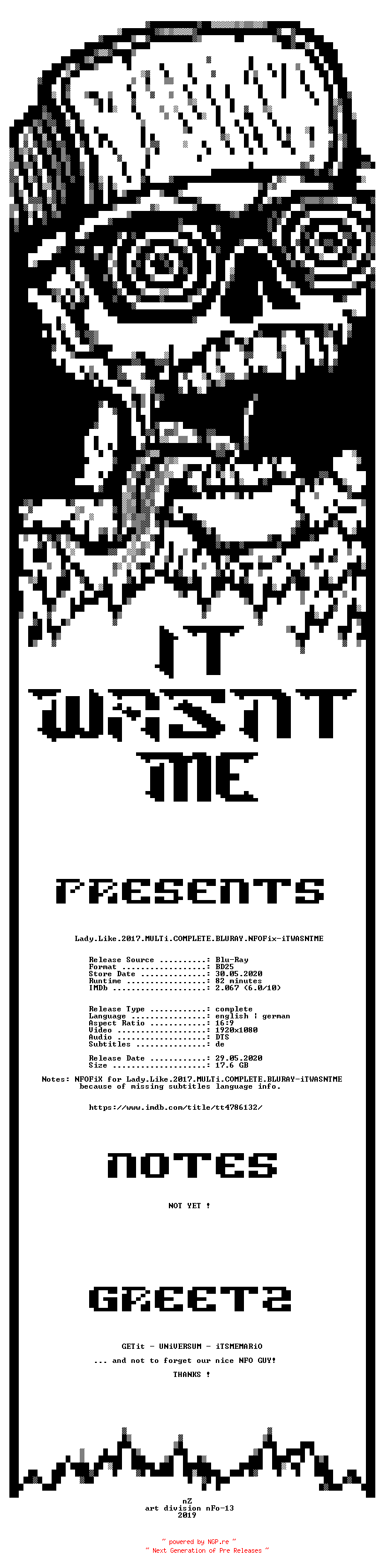 NFO for the release Lady.Like.2017.MULTi.COMPLETE.BLURAY.NFOFiX-iTWASNTME by iTWASNTME