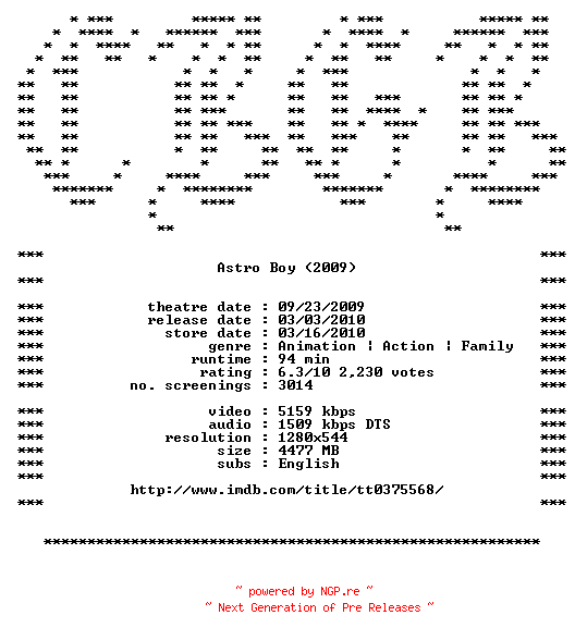 NFO for the release Astro.Boy.720p.Bluray.x264-CBGB by CBGB