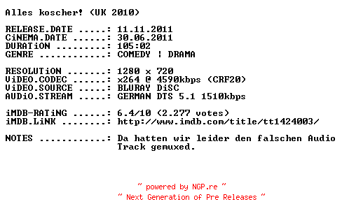 NFO for the release Alles.koscher.2010.German.720p.BluRay.x264.REPACK-PRiViLEGED by PRiViLEGED