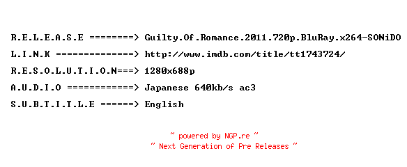 NFO for the release Guilty.Of.Romance.2011.720p.BluRay.x264-SONiDO by SONiDO