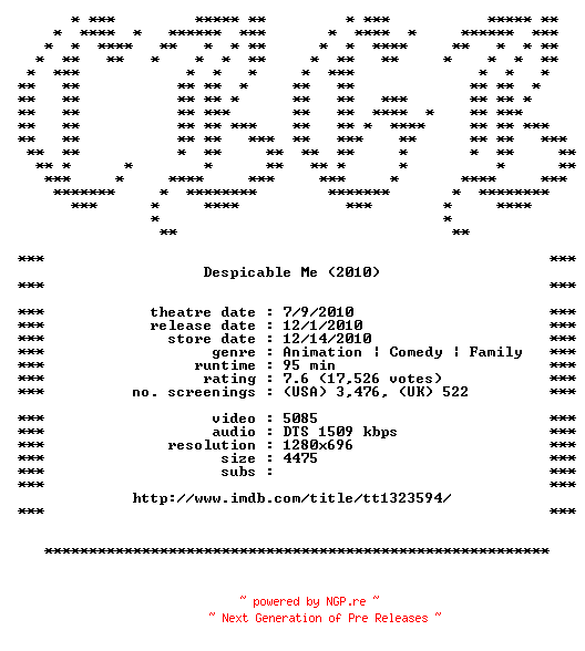 NFO for the release Despicable.Me.720p.Bluray.x264-CBGB by CBGB