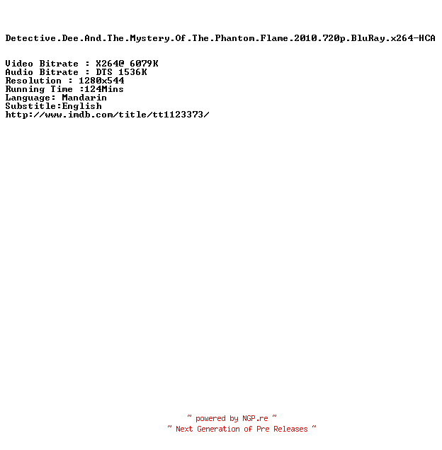 NFO for the release Detective.Dee.And.The.Mystery.Of.The.Phantom.Flame.2010.720p.BluRay.x264-HCA by HCA