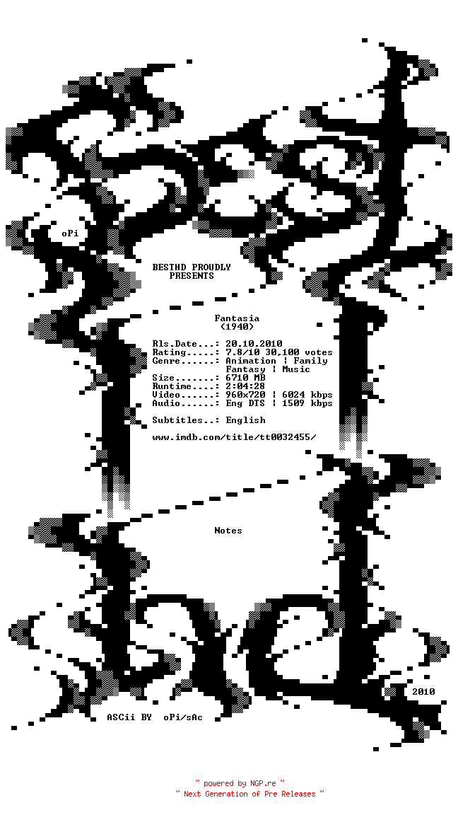 NFO for the release Fantasia.1940.720p.BluRay.x264-BestHD by BestHD