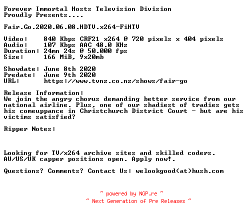 NFO for the release Fair.Go.2020.06.08.HDTV.x264-FiHTV by FiHTV