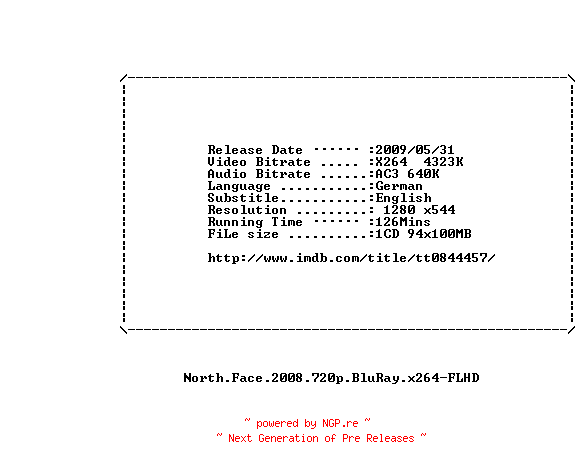 NFO for the release North.Face.2008.720p.BluRay.x264-FLHD by FLHD