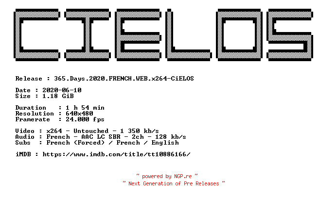 NFO for the release 365.Days.2020.FRENCH.WEB.x264-CiELOS by CiELOS
