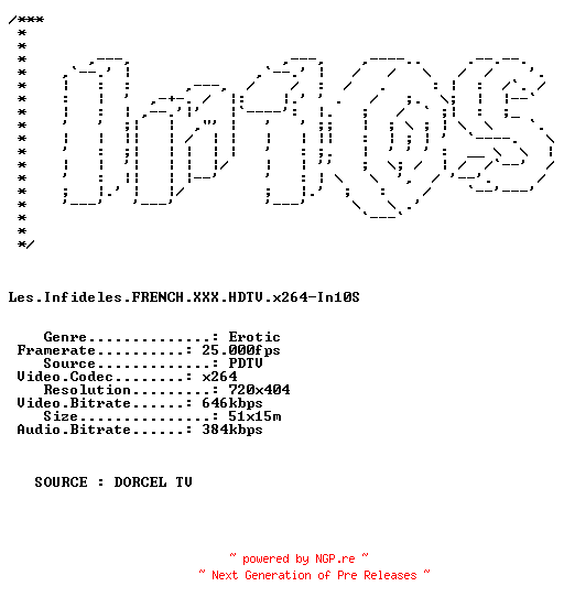 NFO for the release Les.Infideles.FRENCH.XXX.HDTV.x264-In10S by In10S