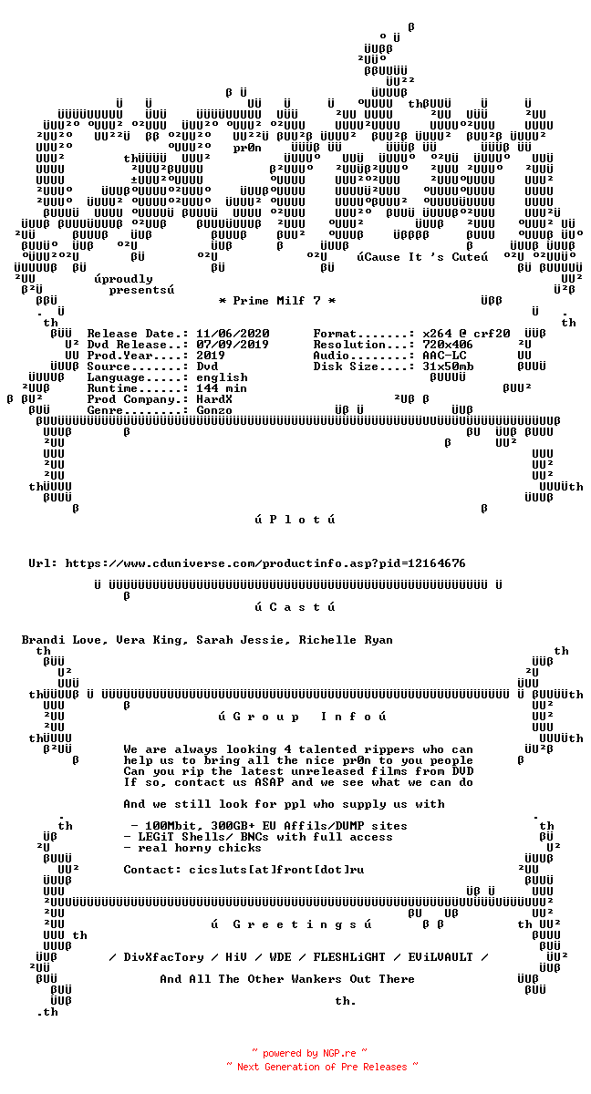 NFO for the release Prime.Milf.7.XXX.DVDRip.x264-CiCXXX by CiCXXX