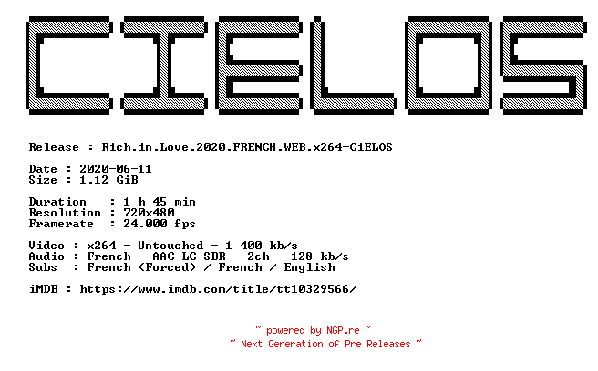 NFO for the release Rich.in.Love.2020.FRENCH.WEB.x264-CiELOS by CiELOS