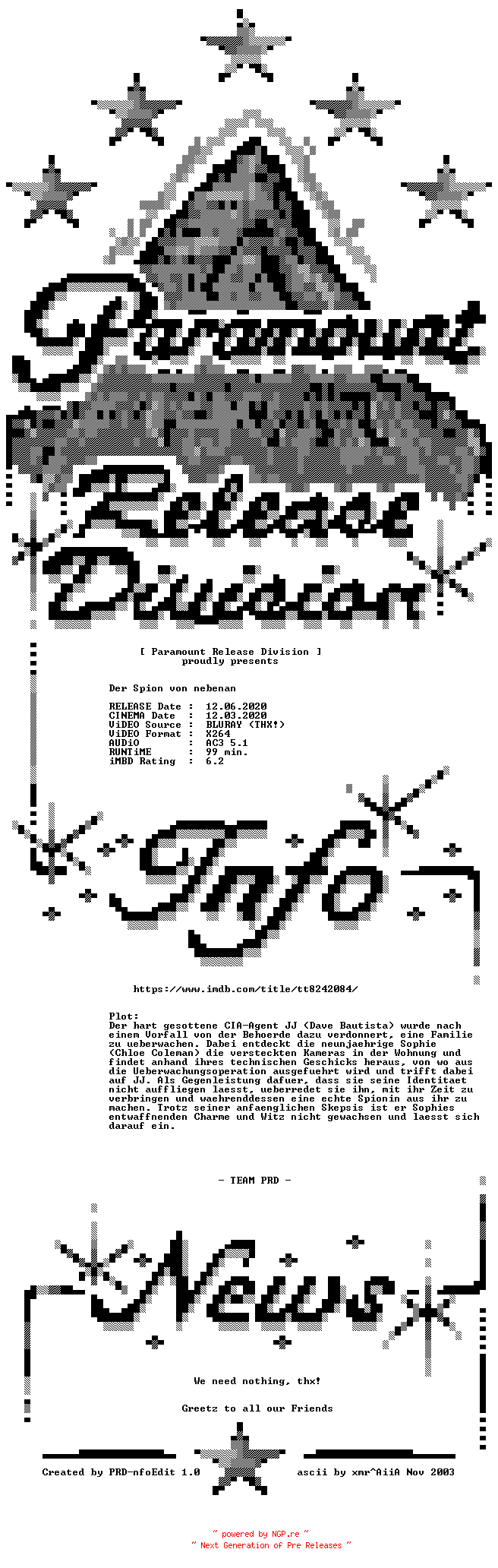 NFO for the release Der.Spion.von.nebenan.2020.German.AC3.Dubbed.BDRip.x264.iNTERNAL-PRD by PRD