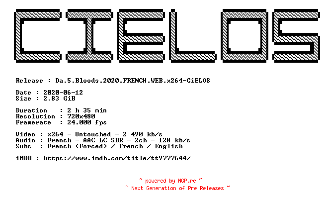 NFO for the release Da.5.Bloods.2020.FRENCH.WEB.x264-CiELOS by CiELOS