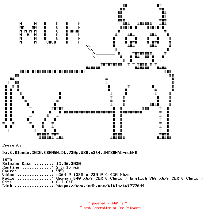 NFO for the release Da.5.Bloods.2020.GERMAN.DL.720p.WEB.x264.iNTERNAL-muhHD by muhHD