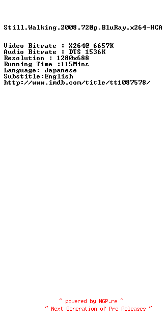 NFO for the release Still.Walking.2008.720p.BluRay.x264-HCA by HCA
