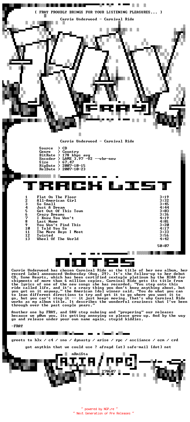 NFO for the release Carrie_Underwood-Carnival_Ride-2007-FRAY by FRAY