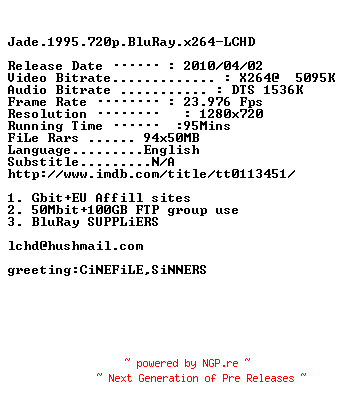 NFO for the release Jade.1995.720p.BluRay.x264-LCHD by LCHD