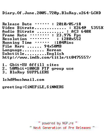 NFO for the release Diary.Of.June.2005.720p.BluRay.x264-LCHD by LCHD