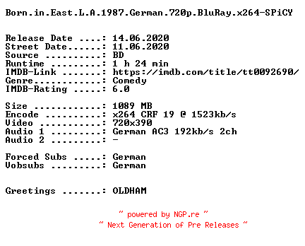NFO for the release Born.in.East.L.A.German.1987.AC3.BDRip.x264.iNTERNAL-SPiCY by SPiCY