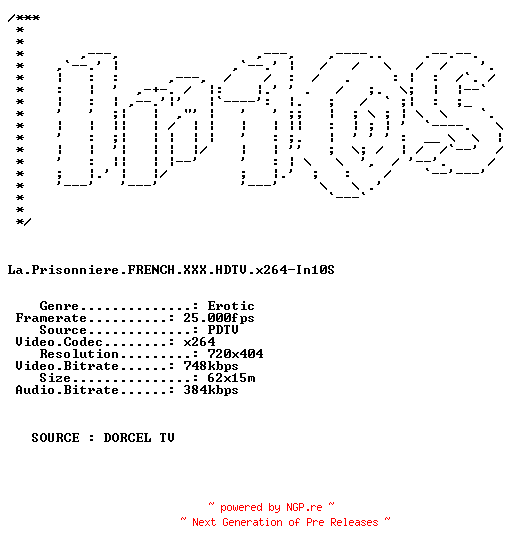 NFO for the release La.Prisonniere.FRENCH.XXX.HDTV.x264-In10S by In10S