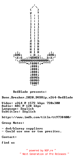 NFO for the release Bone.Breaker.2020.DVDRip.x264-RedBlade by RedBlade