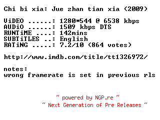 NFO for the release Red.Cliff.II.2009.720p.BluRay.x264.REPACK-METiS by METiS