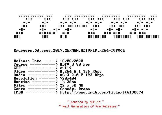 NFO for the release Kruegers.Odyssee.2017.GERMAN.HDTVRiP.x264-TVPOOL by TVPOOL