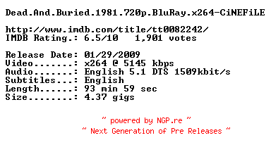 NFO for the release Dead.And.Buried.1981.720p.BluRay.x264-CiNEFiLE by CiNEFiLE