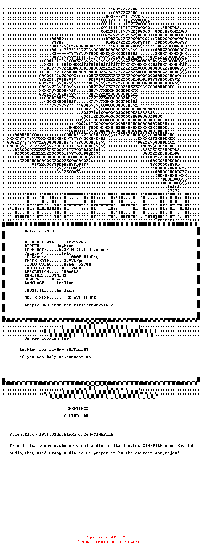 NFO for the release Salon.Kitty.1976.720p.PROPER.BluRay.x264-Japhson by Japhson