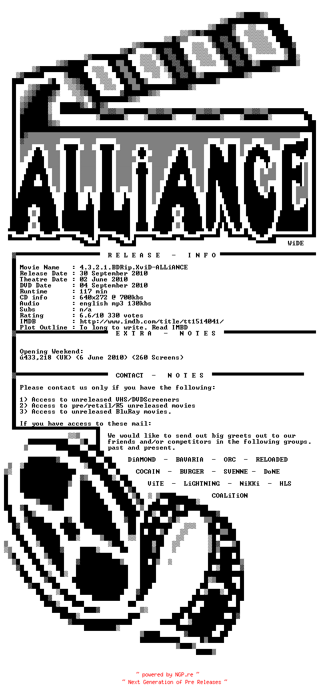 NFO for the release 4.3.2.1.BDRip.XviD-ALLiANCE by ALLiANCE