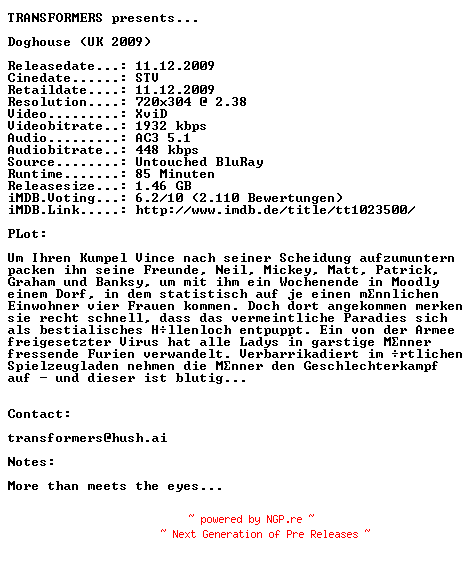 NFO for the release Doghouse.German.AC3.BDRip.XviD-TRANSFORMERS by TRANSFORMERS
