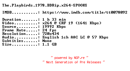 NFO for the release The.Playbirds.1978.BDRip.x264-SPOOKS by SPOOKS