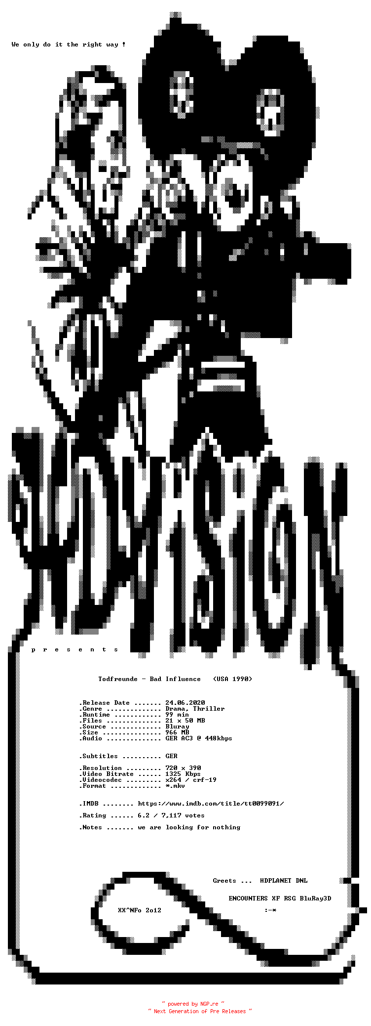 NFO for the release Todfreunde.Bad.Influence.German.1990.BDRiP.x264-HDViSiON by HDViSiON