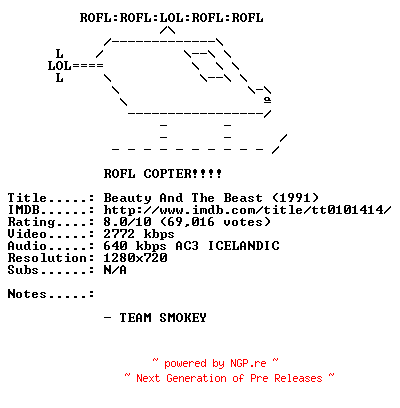 NFO for the release Beauty.And.The.Beast.1991.ICELANDIC.720p.Bluray.x264-SMOKEY by SMOKEY