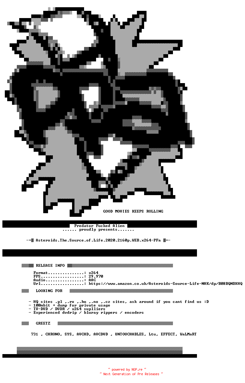 NFO for the release Asteroids.The.Source.of.Life.2020.2160p.WEB.x264-PFa by PFa
