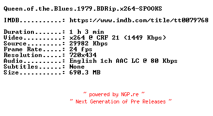 NFO for the release Queen.of.the.Blues.1979.BDRip.x264-SPOOKS by SPOOKS