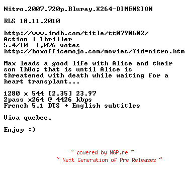 NFO for the release Nitro.2007.720p.Bluray.X264-DIMENSION by DIMENSION